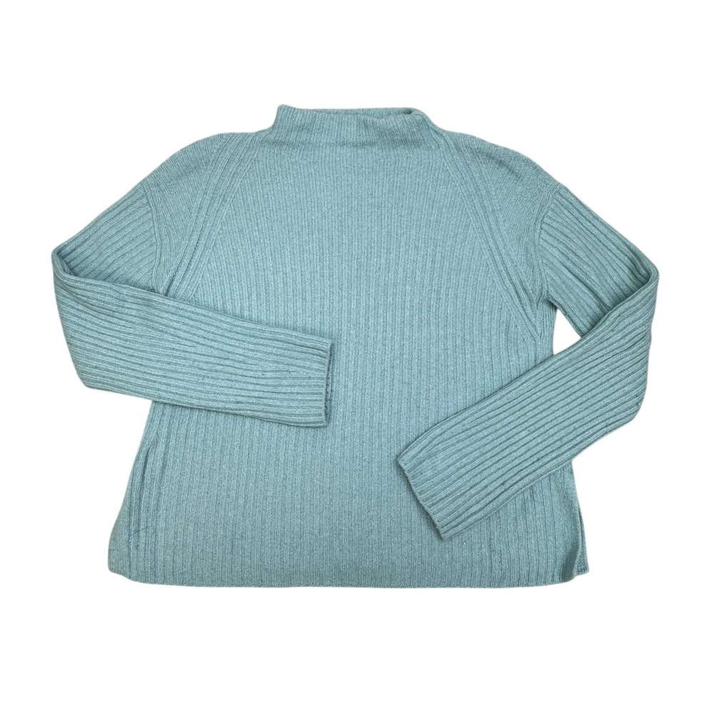 Vince Sweater Womens Large Blue Wool Cashmere Ribbed Mock Neck Knit Pullover